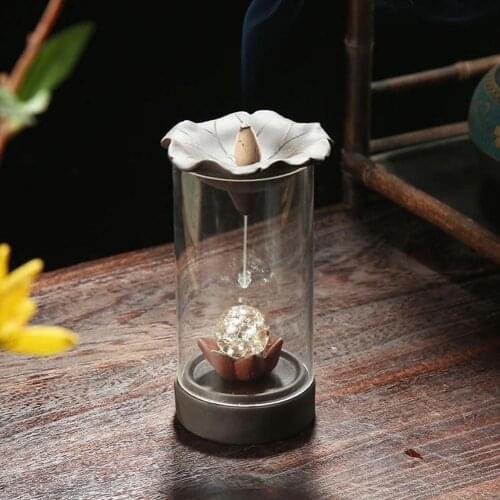 Lotus Ceramic Backflow Waterfall Incense Cone Burner Holder Censer Home Decor