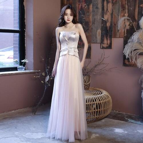 Small Evening Dress for Female 2021 Tube Top V-neck Temperament Was Thin Host Pink Summer Fairy Skirt Elegant Prom Dress A122
