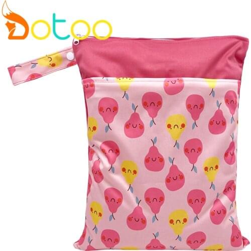 Dotoo 1PC Colorful Pears Reusable Water Resistant Printed PUL Wet Dry Diaper Bag Double Pocket Cloth Handle Wet bags For baby