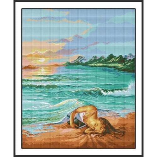 The daughter of sea needlework sets 14ct counted Cross stitch kits DMC DIY Embroidery kits 11ct printed fabric cross-stitch sets