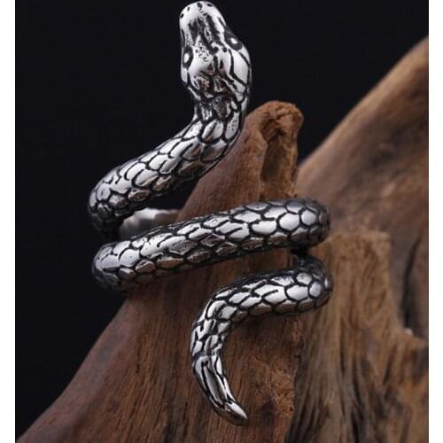 Does not fade Stainless steel Vintage Head Snake Rings Mens Women Punk Hip Hop Ring Jewelry Rap Rock Culture Animals Rings