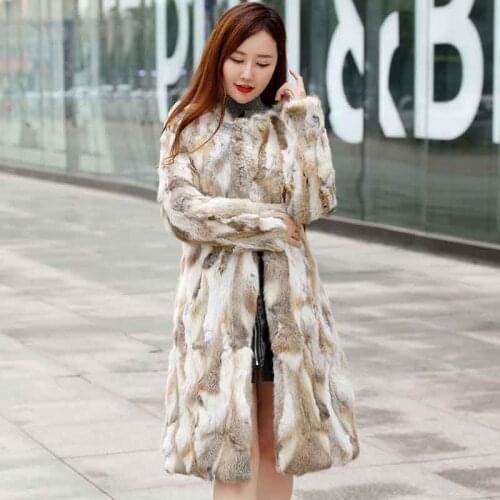 2021 New Arrival Promotional Price Winter Lady Real Full Pelt Rabbit Fur Ovecoat Natural Rabbit Fur Long Coat WSR122