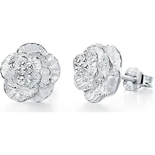 Charming Russian European Stylish Pure 925 Sterling Silver Woman Flower Design Stud Earrings Fine Jewelry Free Shipping
