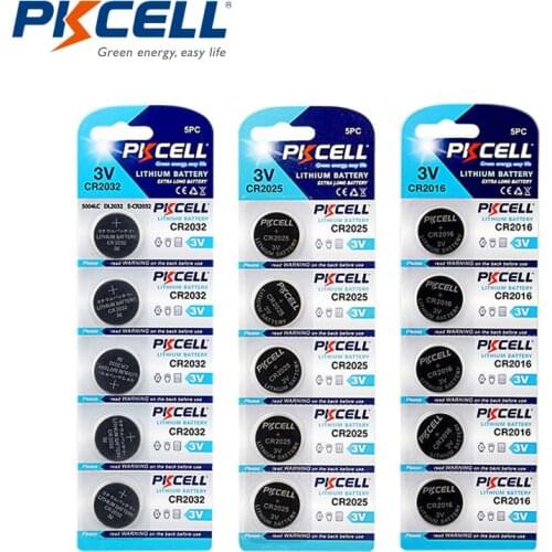 PKCELL 5Pcs/1Cards CR2032 5004LC 220mAh+5Pcs/1Cards CR2025 5003LC 150mAh+5Pcs/1cards CR2016 5000LC 75mAh 3V Lithium Button Cell