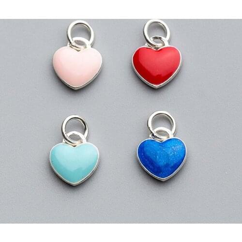 100% 925 Sterling Silver Drop Glue Craft Heart Charms 10.5x10mm Decoration Dangle Pendants DIY Jewelry Making For Women Gift