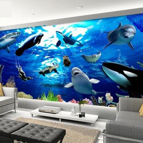 Custom Any Size 3D Stereoscopic Seabed Marine Animals Dolphin Large Mural Bedroom Living Childrens Room Ceiling Photo Wallpaper