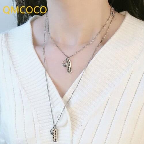 QMCOCO Creative Design Vows Of Eternal Love Couple Necklace 925 Silver INS Personality Retro Valentine Day For Men Women Gift