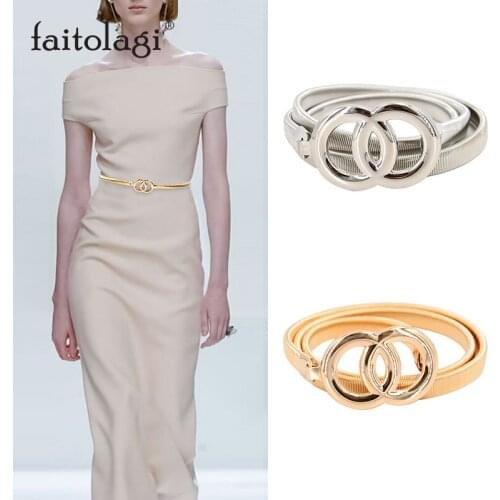 Women Belts Gold Silver Chain Waist Belts Metal Plate Female Dress Belts Ladies Thin Stretch Waistband ceinture femme