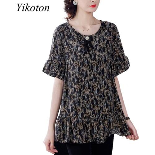 Shirt Summer Womens Tops And Bloues Top Female Elegant Large Size 5XL O-Neck Petal Sleeve Chiffon Shirts Blusa Camisas de Mujer