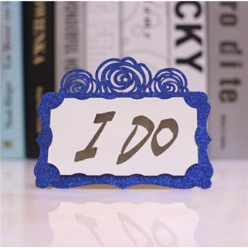 BLUE Shiny glitter place card with blank label , Laser cut table card Seating Number card for wedding party place cards 200PCS