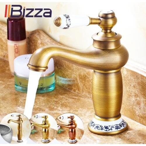 Bathroom Faucet Antique Bronze Basin Sink Solid Brass Vintage Style Single Handle Water Mixer Taps Bath Crane Decorative Ceramic