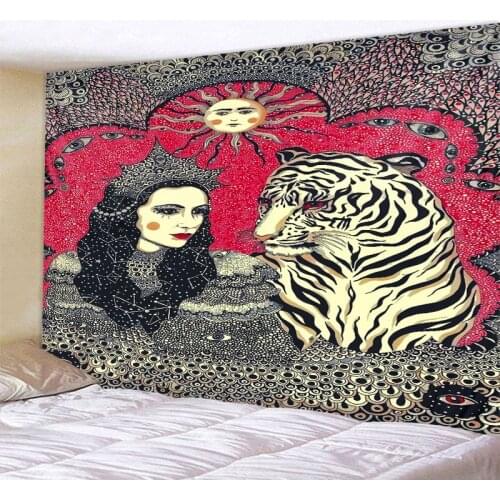 Sun god woman tiger psychedelic tapestry mystery sun and moon wall hanging hippie mandala bohemian home wall decoration