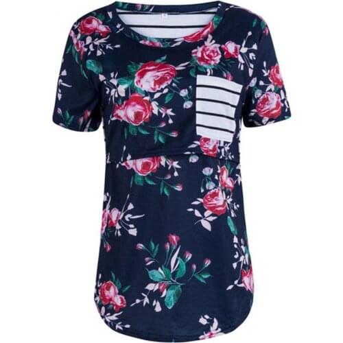 Pregnant Women Pulling Up Nursing Tops Camouflage Striped Floral Casual T-Shirt For Maternity Breast Feeding Clothes Pregnancy