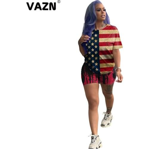 VAZN 2020 Summer Hot High Street Casual Tracksuits Soft Young Fashion Short Sleeve Top Short Pants Slim Women 2 Piece Set