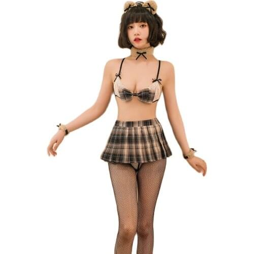 Anime Little Bear Cosplay Costumes Lolita Bowknot Lace Bra Outfit Mini Pleated Skirt For Women Sexy Lingerie Sailor Uniform
