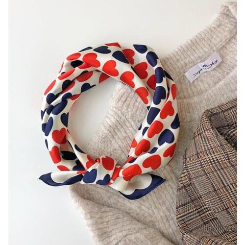 Luna&Dolphin Women Small Square Scarf 53x53 100% Real Silk Love Print Lover Caramel Sweet Bandanas Paisley Headbands Kerchief