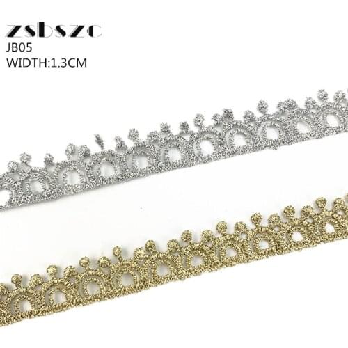 1.3CM Width 10Yards Gold Line Crown Lace Trim Fabric Glitter Crocheted Embroidery Decoration Lace Sewing Craft