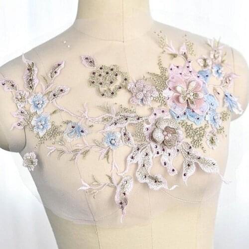 1 Pastel Lace Applique Heavy Bead Lace Applique Bridal 3d Floral