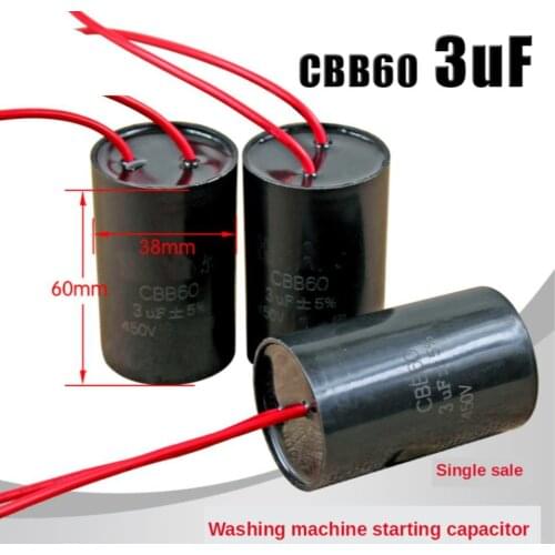 1pcs 3UF washing machine capacitor dehydration spin-drying motor start capacitor water pump capacitor CBB60 CD60 450V