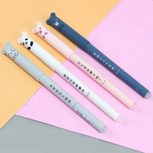 1PC Random Color Cute Gel Pen Kawaii Pig Panda Mouse Ink Blue Pen Gel Velvet Bear Erasable Student Stationery V1J1