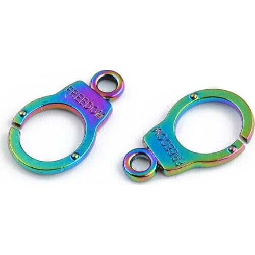 2PCS Rainbow Multicolor Zinc Based Alloy Pendant Laser Handcuffs DIY Alloy Jewelry Making Accessories For Necklace Earring