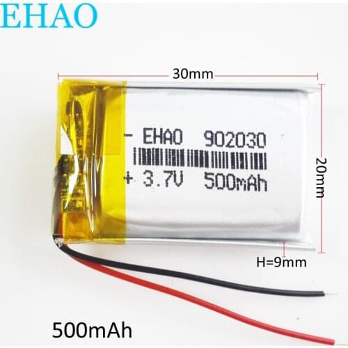 3.7V 500mAh Lithium Polymer LiPo Rechargeable 902030 Battery For Mp3 GPS DVD Vedio Game camera speaker bluetooth