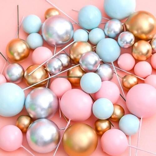 5pcs Metal Ball Cake Topper For Birthday Party Decorations Kids Adult Cake Decor Gold Blue Pink Cupcake Topper
