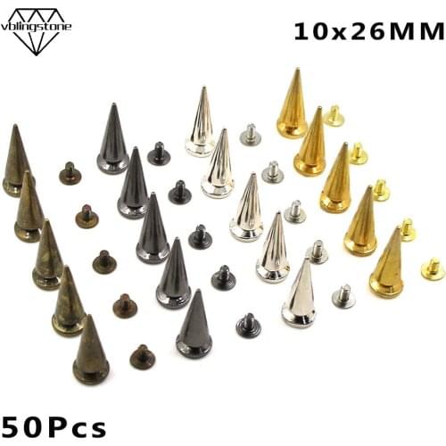 50Pcs Cone Screwback Studs 10x26mm Silver Gold Black Bronze Leather Rivets Punk Style Studs And Spikes For Clothes DIY Crafts