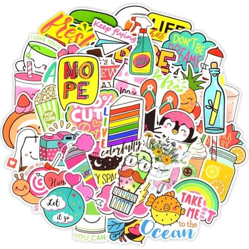 50 PCS Pink Wall Sticker DIY Anime Lovely Motto Waterproof Wall Stickers for Kids Decor Bedroom Living Room Fridge Mirror Kettle