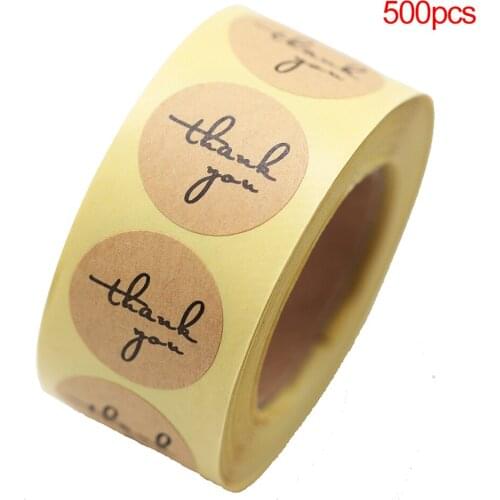 500pcs/roll Roll Round Thank You Kraft Labels Paper Stickers For DIY Manual Decoration Gift Card/Gift Box Etc