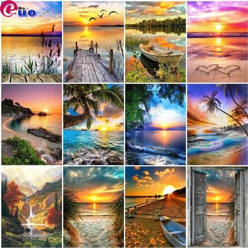 5D Diy Diamond Painting Cross Stitch "Sunset Seaside Waterfall landscape" Home Decor Full Rhinestones Inlay Diamond Embroidery