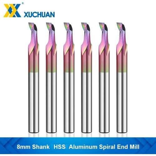 HSS Aluminum Spiral End Mill 8mm Shank ULTRA Surface Milling Cutter for Aluminum Alloy Cutting 1 Flute CNC Milling Tools