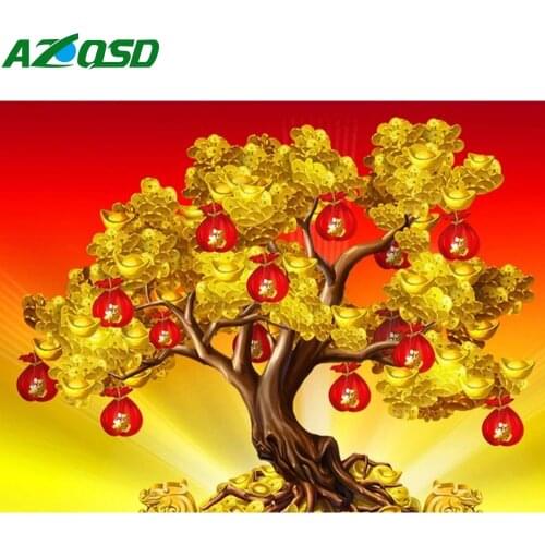 AZQSD Full Drill 5D DIY Diamond Painting Money Tree Mosaic Diamond Embroidery Cross Stitch Rhinestones Scenery Home Decor