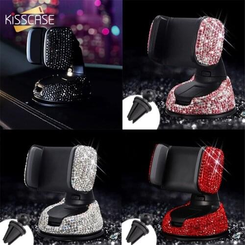 Bling Diamond Car Phone Holder Crystal Rhinestone Car Stand for iPhone Xiaomi 2in1 360 Dashboard Air Vent Mount Clip Car Bracket