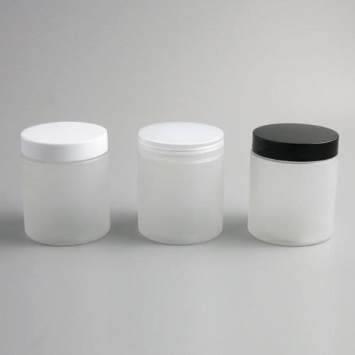 30pcs 250ml big frosted Plastic cream jar with PE Pad Seal and black white clear lids 250cc skin care bottle cosmetic container