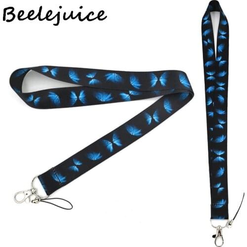 Blue Monarch butterfly Neck Keychain Necklace Webbings Ribbons Anime Cartoon Neck Strap Lanyard ID badge Holder Keychain Lanyard