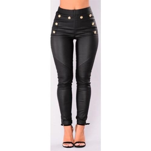 New Fashion Sexy Womens PU Leather Pants Stretchy Push Up Pencil High Waist Tight Trousers For Ladies