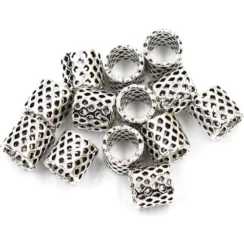 Spacers Beads Fit European Charms Bracelets Jewelry Diy Making Findings 8x8mm 50Pcs Silver Tone Hollow Dotted Tube