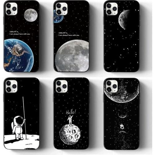 Coque Funda iPhone 11 12 Mini XS 12Pro 11Pro Max Case Cover XR X 6 S 7 8 Plus SE 2020 Phone Cases Soft TPU Moon Black Back Capa