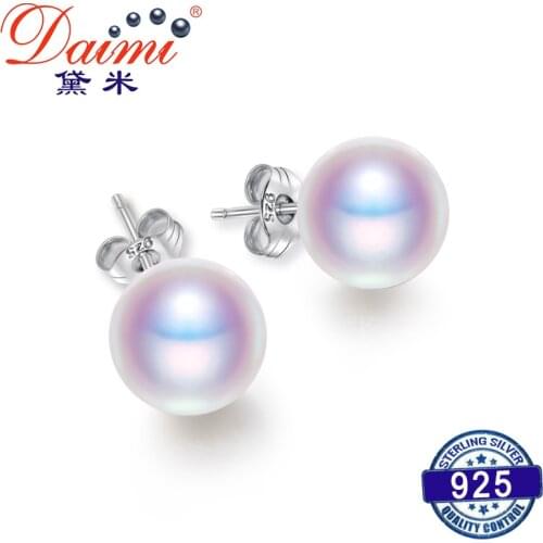 DAIMI Pearl Earrings 925 Sterling Silver Studs for Women 2019