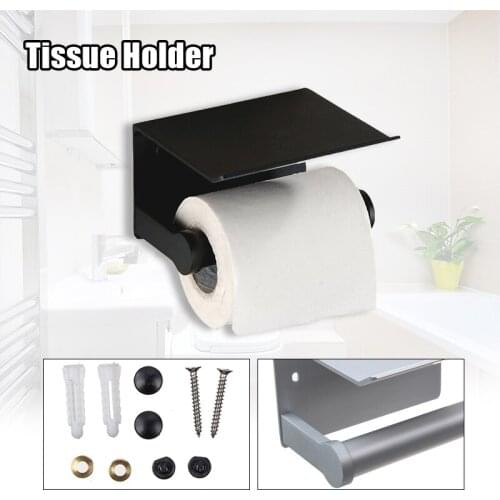 Bathroom Toilet Towel Paper Holder Phone Holder Wall Mount WC Paper Holder With Shelf Towel Rack Tissue Boxes Black