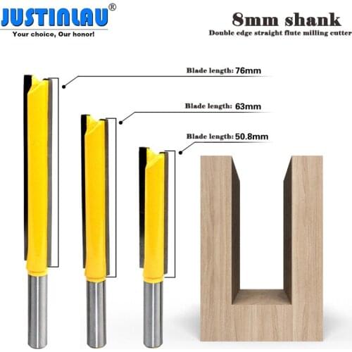 JUSTINLAU Wood Milling Cutters 8mmDouble-edged Straight Knife Carbide-tipped Cutter Router Bits for Wood Woodworking Tools