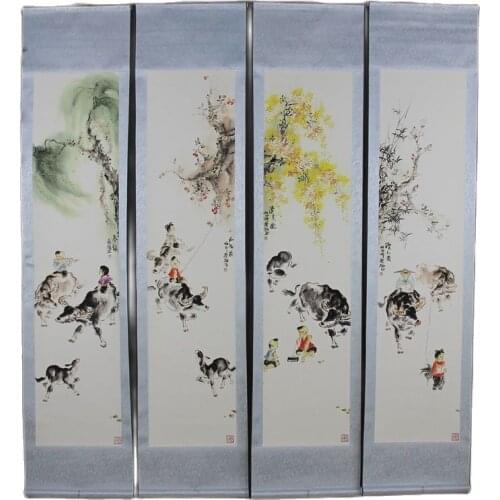 Four screen paintings, calligraphy and painting, micro spray landscape painting, living room, study room, decoration, new cattle