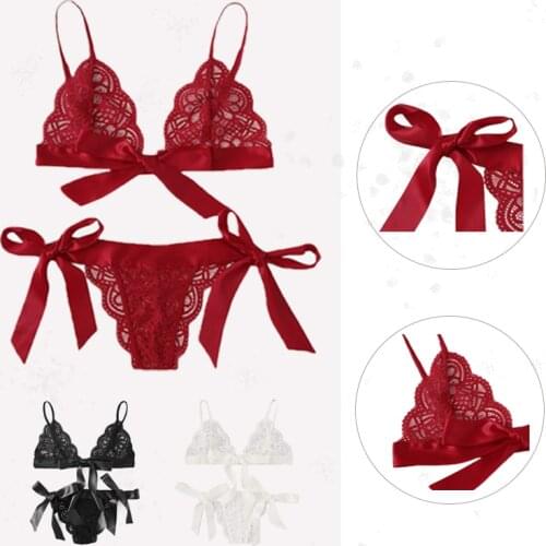 Red Lingerie Hot Women V Neck Sleepwear Transparent Bra Bralette And Panties Set Women Sexy Lingerie Bra Set Intimates Ladies