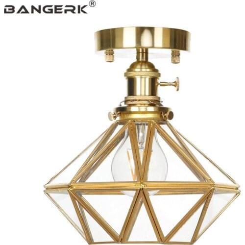 Retro Loft Decor Brass Ceiling Light Edison E27 LED Ceiling Lamp Switch Copper Glass Living Room Aisle Home Lighting Fixtures