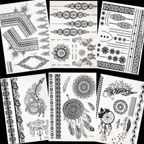 Bracelet Leaf Black Tattoo Women Neck Temporary Chest Tattoo Stickers Body Art Fake Tatoos Girls Sexy Charm Dreamcatcher Henna
