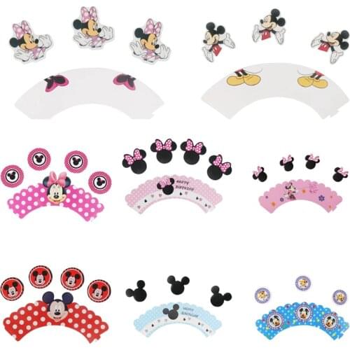 Mickey Minnie Mouse Cupcake Wrappers Cake Topper Disney Cartoon Birthday Party Cake Decorations Kids Baby Shower Party Supplies