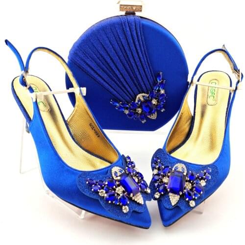 Fashion Shoes with Matching Bags with Rhinestones Nigerian Women Party Pumps Shoes and Bag for Party Wedding Luxery Shoes WomeS