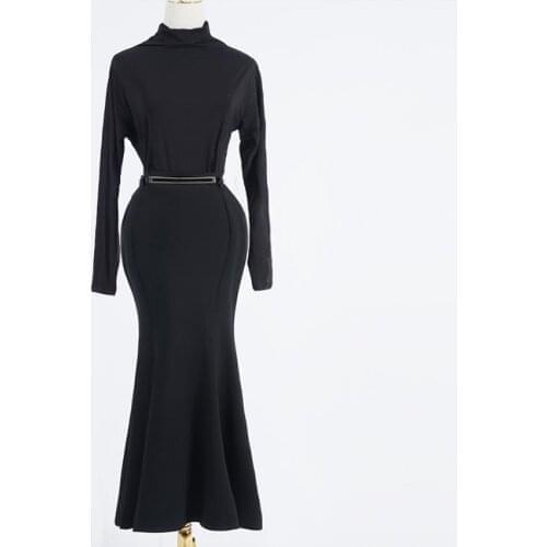 Fashion Womens stretch Long Mermaid Skirt Princess Elegant Modest Muslim Bottoms longer Party Islamic Clothing with belt F1409