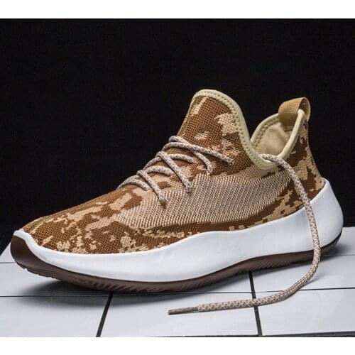 Mens running shoes 39-44 breathable camouflage sneakers lace up comfortable casual walking shoes flying woven round toe shoes